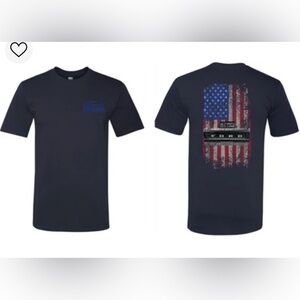 Fords garage Men's Dark Blue American Flag tailgate Tee, size large